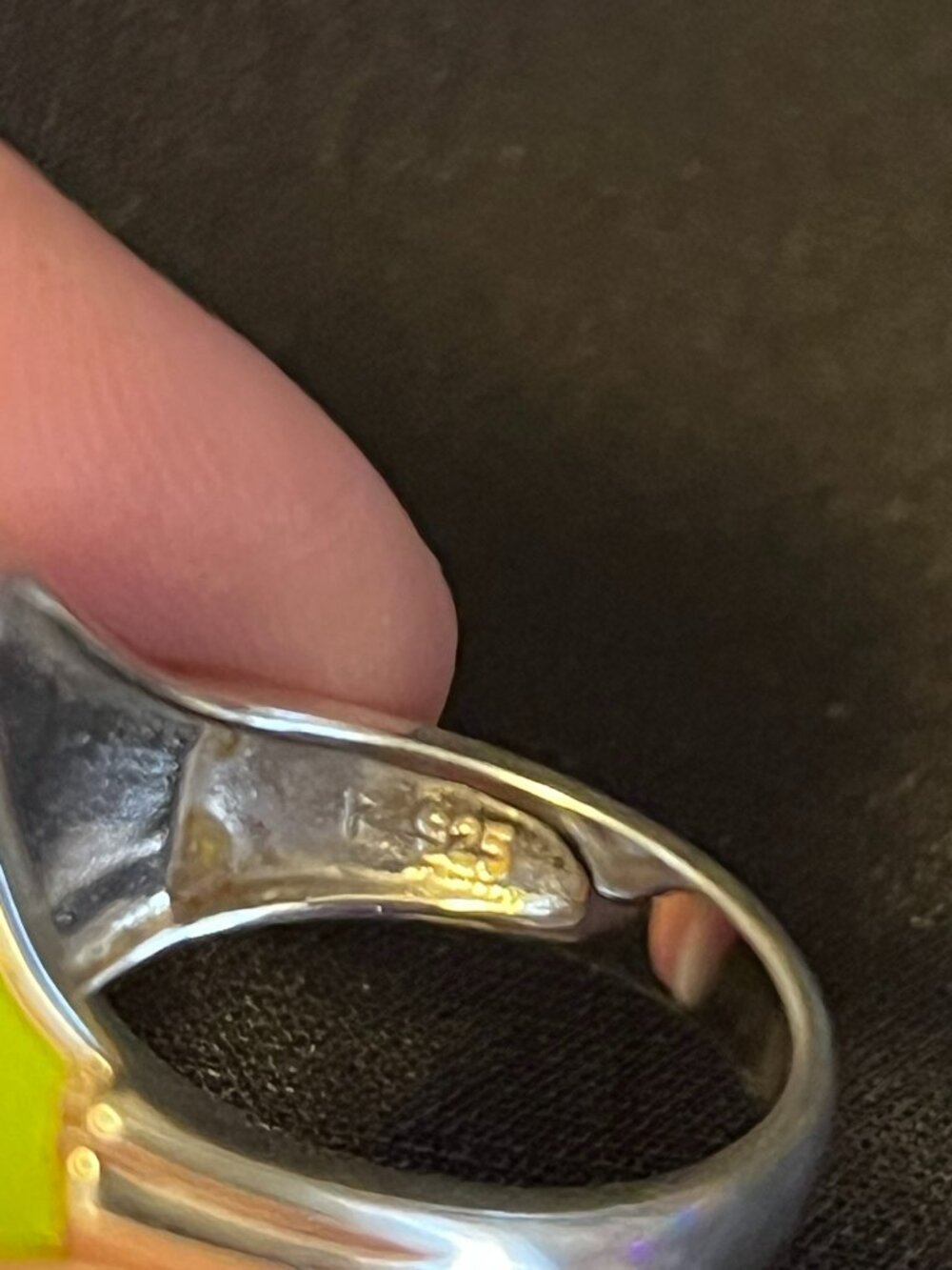 Sterling Silver Green Enamel Inlay Ring - Picture 7 of 9